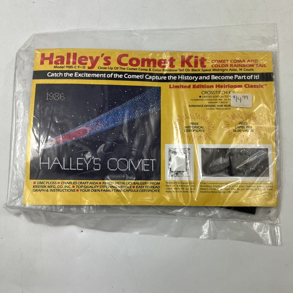 Vintage 1986 Halleys Comet Cross Stitch Kit 9x12 Space Sundance Designs Sealed